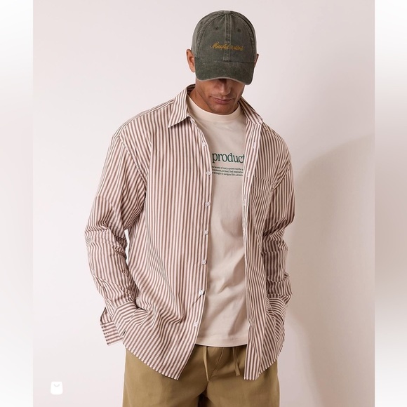 Active After Coffee Brown Stripe Button Down Men’s Shirt Size Small NWT - Picture 2 of 9